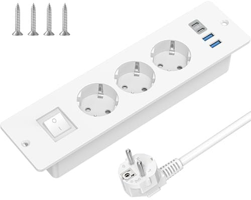 Presa da tavolo a scomparsa USB C, 3 prese, interruttore, multipla 2 m, per tavolo da conferenza, piano di lavoro, divano (bianco)