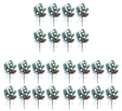 Eoslcusmvl 24X Bacche di Natale Bianca/Gambi di Bacche Rami di Pino e Pigne Artificiali/Spruzzo di Agrifoglio Bianca/Scelte di Ghirlande per La Decorazione