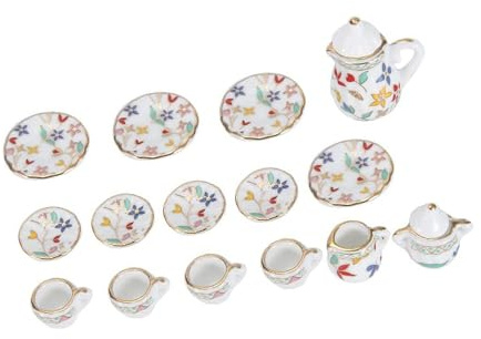 Juego de tazas de té de porcelana en miniatura, juego de mini tetera, juego de platos de cocina para casa de muñecas