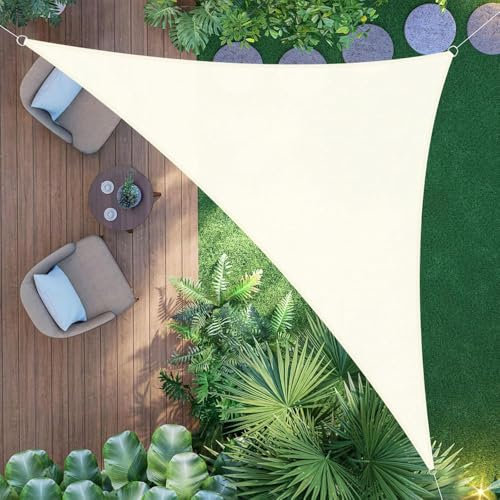 Highdi Voile d'ombrage Triangulaire Imperméable, Unie Classique Tissu Oxford 420D Toile Ombrage Exterieur Protection UV Voile d'Ombrage Auvent de Terrasse pour Jardin Pergola (Crème,4x4x4m)