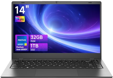 MAXVELTH Laptop 32GB RAM 1TB SSD, Gold Pentium Processor (Up to 3.4GHz), 14 Inch IPS FHD Display, 38WH, USB3.2, Type-C, HDMI, WiFi 5, Win11 Laptop, Notebook Laptops for Business and Students