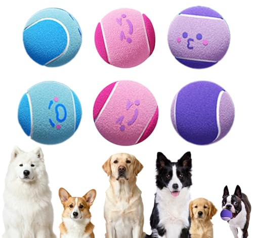 Lot de 6 balles de Tennis pour Chien – interactifs d'exercice pour Animaux de Compagnie | Balles en Caoutchouc en Peluche avec Grandes Tailles de 4,3 cm et Petite de 3,8 cm, Accessoires