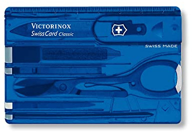Victorinox Swiss Card Classic Multitool-Taschenmesser, 10 Funktionen, Blau | Kompaktes Kreditkartenformat mit Schere, Klinge, Kugelschreiber und Nagelfeile - Ideal für Portemonnaie und Alltag