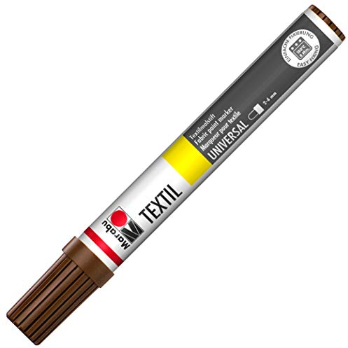 Marabu 01170003046 - Textil Painter mittelbraun 046, Strichstärke ca. 2 - 4 mm, Stoffmalstift für helle Stoffe, auf Wasserbasis, weicher Griff, waschbeständig bis 60°C, lichtecht, einfache Anwendung