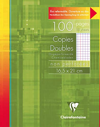Clairefontaine 582C - Packung mit 50 Blatt Klausurbögen 16,5x21 cm, 90g, nicht gelocht, kariert 5x 5mm mit Rand, wiederverschließbare Verpackung, Weiß, 1 Pack