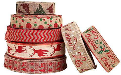 Amosfun, 7 Stück Juteband für Weihnachten, Urlaub, Hochzeit, Weihnachten (zufällig)