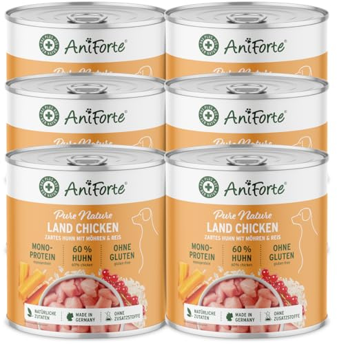 AniForte Hundefutter Nass LandChicken 6 x 800g – Nassfutter für Hunde, Frisches Huhn mit Gemüse & Früchten, hoher Fleischanteil, Natürliches Hundenassfutter glutenfrei