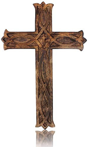 IBLAY Wooden Religious Catholic Crucifix Cross Wall Hanging 18 x 12 Inches Carvings Living Room Home Decor Accent Church Chapel Altar Wall Art Decor