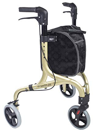 NRS Healthcare Freestyle 3 Wheel Rollator, Ultra Lightweight 5 kg (11lb) - Champagne Gold, P23049