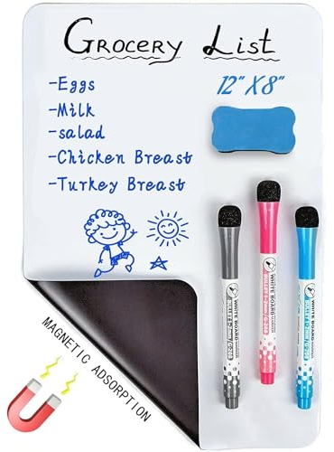 Tableau blanc magnétique effaçable à sec pour réfrigérateur, tableau de rappel magnétique de format A4, tableau de planification ou liste de choses à faire,avec 3 marqueur et 1 effaceur