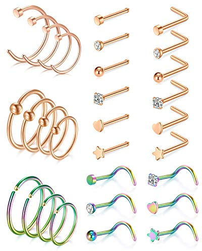Incaton Nasenpiercing 20G Nasenring 0.8mm Piercing Nase 30Stk Nasenstecker Chirurgenstahl Nasen Piercing Schmuck Set