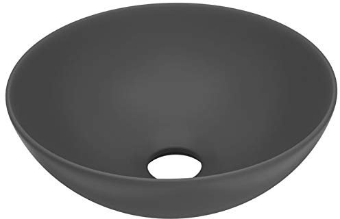 Tidyard Lavandino Bagno d'Appoggio Tondo in Ceramica Lavandino Bagno Rotondo Diametro 45 cm,Colore Grigio Scuro