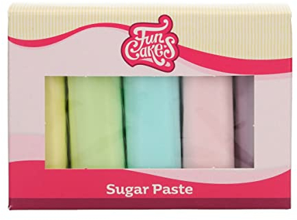 FunCakes Paquete múltiple de fondant : fácil de usar, liso, flexible, suave y maleable, para decorar tartas, halal, kosher y sin gluten. 5 colores pastel, 100 g