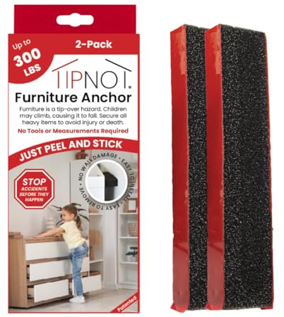 TipNot Anclaje adhesivo para muebles, sin taladro, estético e invisible una vez instalado, ancla de seguridad antivuelco para muebles a prueba de niños y bebés, soporta hasta 300 libras, paquete de 2