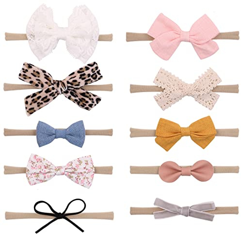 Yueshop 10PCS Baby Girls Headbands Different Style 10 Colors Bow Knot Newborn Headband Soft Flexibility Nylon Hair Band for Baby Birthday, Festival Celebration, Photography Props Accessories
