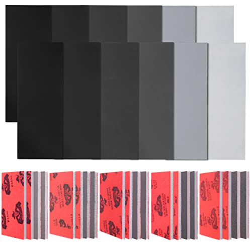 Swpeet Kit di 32 spugne abrasive ultra fini in 5 misure #240-5000 e 6 misure di carta vetrata a umido e a secco, kit assortito, blocchi di sabbia in schiuma morbida, tamponi abrasivi flessibili a