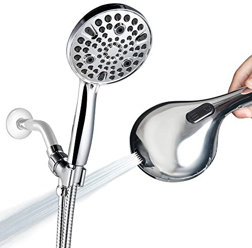 Phantom Cables WI1-42S High Pressure Handheld Shower Head, 10-Setting Showerhead, 4.7”Detachable Showerhead Set with 5ft Hose, Adjustable Bracket and Built-in Power Wash to Clean Tub