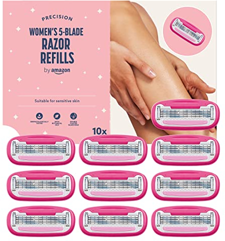 by Amazon für Damen, 5-Klingen-Rasierer in rosa + 10 Nachfüllpackungen