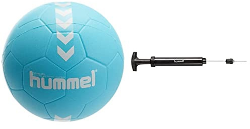 hummel 203605 Unisex Kinder HMLSPUME Kids-Handball, türkis/Weiß, 0 & Unisex Ball Pump Ballpumpe, schwarz(Black), One Size
