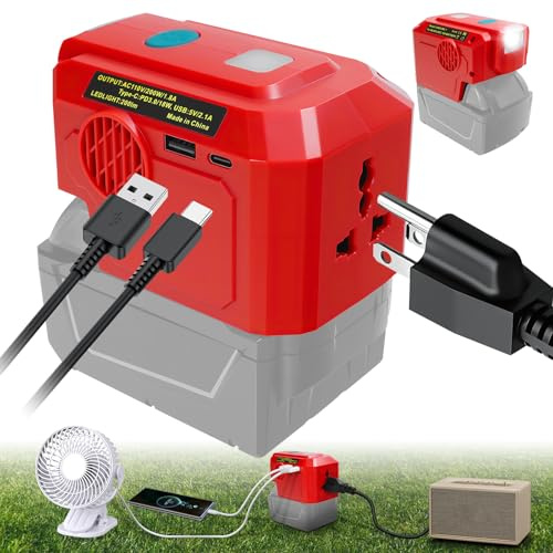 200W for Dewalt Power Inverter,20V Battery Adapter Charger, with 110V AC Outlet &USB Port&Type-C Port& LED Light Portable Power Source (for Milwaukee)