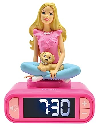 LEXIBOOK, Mattel Barbie, Luz de Noche Reloj Despertador, Sonidos y melodías, Pantalla LCD retroiluminada, Luminoso, Snooze, Rosa, RL800BB