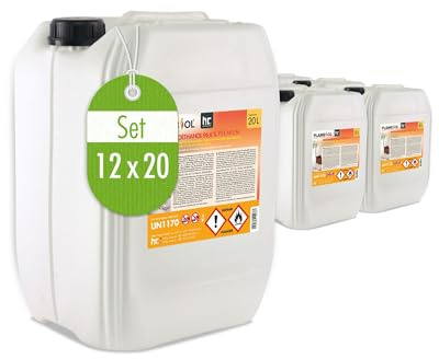 Höfer Chemie 12 x 20 L (240 Litres) Bioéthanol 96,6% Premium | Pour Cheminée à Éthanol, Cheminée de Table à Éthanol et Cheminée au Bioéthanol - Fabriquée en France - Sans Odeur ni Suie