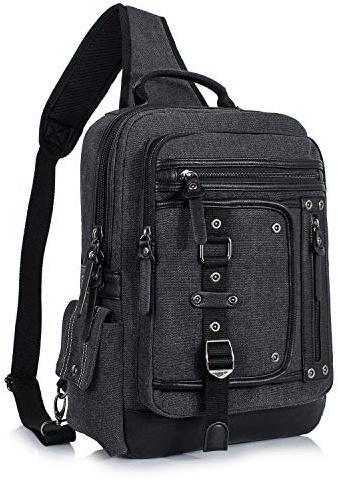 Schkleier Messengerväska för män kanvas axelväska crossbody ryggsäck laptop axelväska vandring dagväskor ledig taktisk, Svart, X-Large, retro