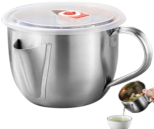 Peosaard Grease Separator Jug,Fat Separator Jug,1L Food Grade Stainless Steel Gravy Separator Jug with Lid and Handle 2 Outlets Bacon Grease Container for Kitchen Supplies