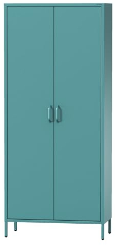 Jan Nowak Kleiderschrank 2 Türig, Metallschrank Glitzernd - Flavio | Ablagen, Kleiderstange, Magnetverschluss | Geräumiger Garderobenschrank Schlafzimmer, Kinderzimmer | 80 x 185 x 45 cm | Marine
