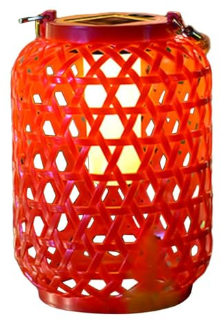 ＡＷＨＡＯ Lanterne Solaire à Suspendre, Lampe de Table Tissée en Rotin, Lampes de Jardin Rustiques, Lumière Solaire Extérieure pour Balcon Patio Jardin, rouge