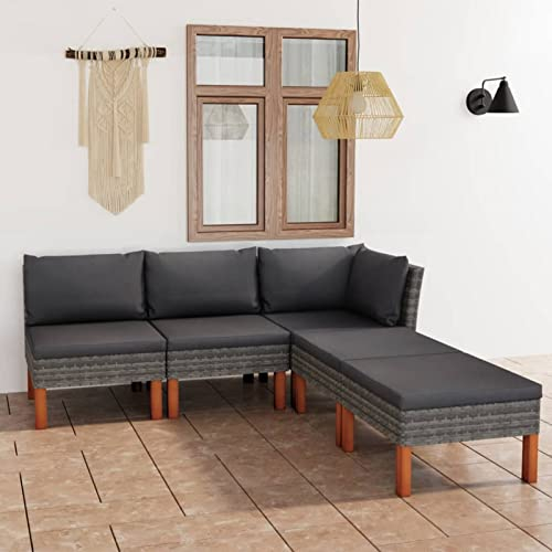 Homgoday 5-TLG. Garten-Lounge-Set mit Kissen Gartenmöbel Set Gartenlounge Sofa Balkon Lounge Sofa Ecksofa Garten Sitzgruppe Balkonmöbel Gartengarnitur Poly Rattan Grau