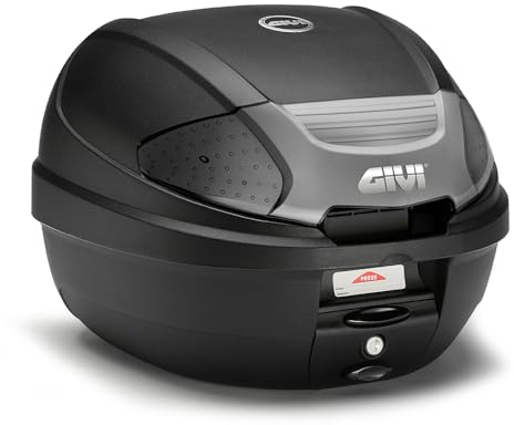 GIVI Bauletto 30lt Baule goffrato Nero con catadiottri fumé, piastra e kit universale, chiusura Micro 2 (Nero Tech)