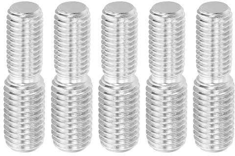 PATIKIL M12x25mm to M14x25mm Double End Threaded Stud Screw Bolt, 5 Pack 304 Stainless Steel Rod Bolts Thread Reducer Adapter for Furniture Hardware