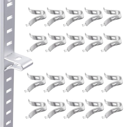20Pcs Adjustable Cabinet Shelf Bracket Clips, Metal Shelf Bracket Clips, Shelf Pegs, Shelf Support Pins, Pilaster Shelf Support Clip for Metal Shelving (20, Silver)