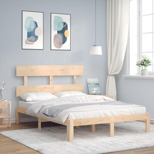 Sufrk Massivholzbett mit Kopfteil Bettgestell Bed Frame Holzbett Kopfteil Bett Schlafzimmer Bett Massivholzbetten 120x200 cm - 3193526