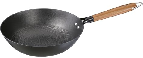 KÜCHENPROFI Wokpfanne COUNTRY 28 cm, Gusseisen, Induktion geeignet | Gusseisenpfanne, Oil Balance Solution, antihaftbeschichtet, für alle Herdarten, schwarz, mit Holzgriff, energieeffizient