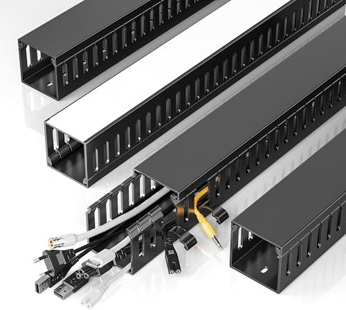 Yecaye 62.8in(4x15.7in) Cable Raceway, Large Under Desk Cable Management for Server Rack Wire Raceway, Wire Management Tray, Cord Organizer for Gaming Desk, Black