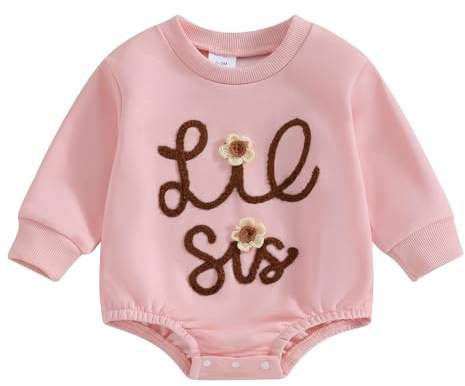 BeliBacca Grande Sœur Pull Petite Sœur Romper Lettre Broderie Sweatshirt Bodysuit Tout-Petit Nouveau-Né Bébé Filles Vêtements de Printemps Automne, 0-3 mois
