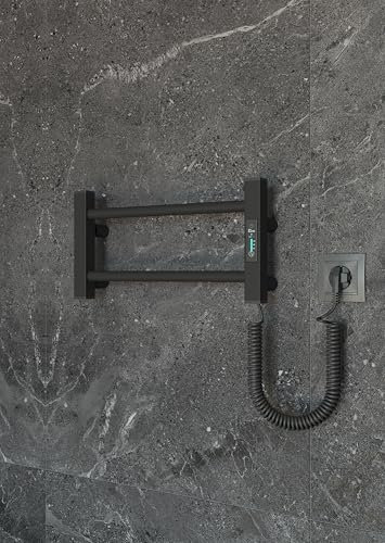Elna - Scaldasalviette nero 35W - Elettrico 210x530mm - Compatto e opaco - Design Radiatore in acciaio inox - IP44 - Con timer e termostato - Montaggio a parete per piccoli bagni