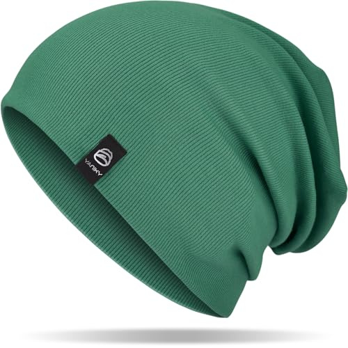 YANIKY Dammössa, lätt beanie mössa herr, bomull mjuk bekväm tunn mössa, unisex slouch beanie lång beanie för alla årstider, Mörkgrön, one size