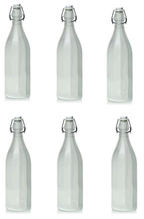 mille idee 6 Bottiglie bottiglia in vetro 500 ml con tappo meccanico ermetico bianco satinato