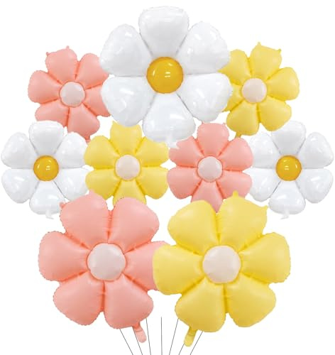 DazzJoy 9 Stk Gänseblümchen Folienballon,Gänseblümchen Luftballons Geburtstag,Gänseblümchen Happy Birthday Ballon, Gänseblümchen Kindergeburtstag Deko für Junge Mädchen Geburtstage Jubiläum Party Deko