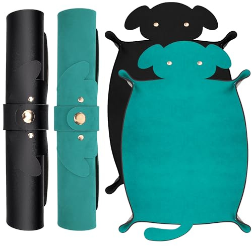 SIQUK 2 Stücke Hunde Würfelteller Faltbar Würfelbrett PU-Leder Würfelmatte Dungeons and Dragons Würfelbretter für DND RPG (Cyan, Schwarz)