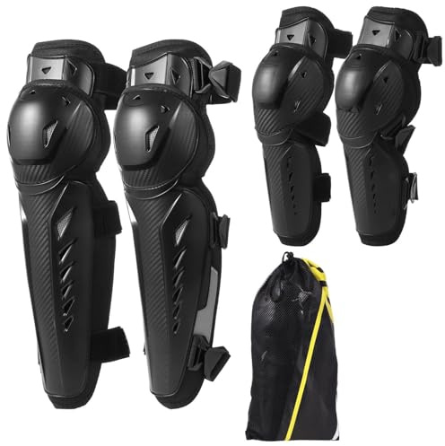 4 protezioni regolabili per ginocchia e gomiti per adulti, guscio rigido e fodera imbottita, perfette per ciclismo, moto da cross, skateboard e sci