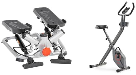 Sunny Health & Fitness Advanced Twist Stepper Machine with Resistance Bands, Portable Mini + Smart Folding X-Bike, Portable Compact for Indoor Cycling Workout, 14-Level Magnetic Resistance