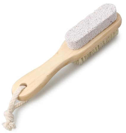 Cepillo para Pies con Cerdas de Jabalí Naturales y Mango de Madera | Piedra Pómez Integrada, Limpieza de Uñas, Masaje en Planta, Acabado en Madera y Cerdas para Uso Diario
