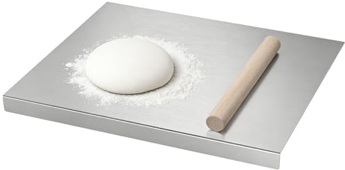 Vninkul Planche à Découper en Acier Inoxydable, 30 x 40 cm Planche à Découper avec Rebord pour Comptoir, Planche à Pétrir INOX Double Face pour Pain, Pizza, Fromage