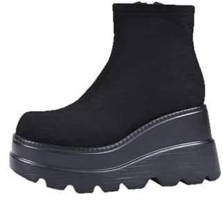 Qgtxf Bottes for Femmes en Daim À Talons Compensés Bottines d'hiver À Bout Rond et Plateforme Baskets Tendance(40 EU)