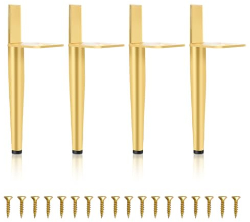 Eikuavons 4er Set Möbelfüße Metall Schrankfuß, Möbelbeine Stellfüße höhenverstellbar 20cm, Gold mit Schrauben