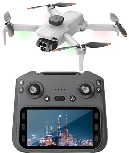 Drone with Camera 4K HD, GPS Auto Return, with 4.5 LCD Screen, Follow me, Brushless Motor, under 249g, Total 1 hour flight time, with 32gb SD card, Obstacle Avoidance (Grey with 4.5 LCD Screen)